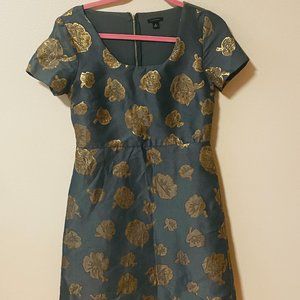 Elegant Grey Ann Taylor Minidress with Bronze Floral Embroidery